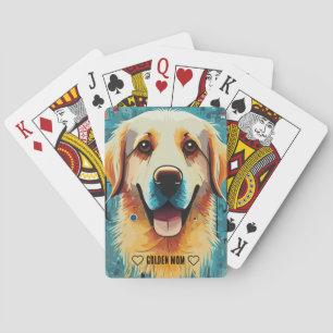 Happy Golden Retriever Mum Playing Cards