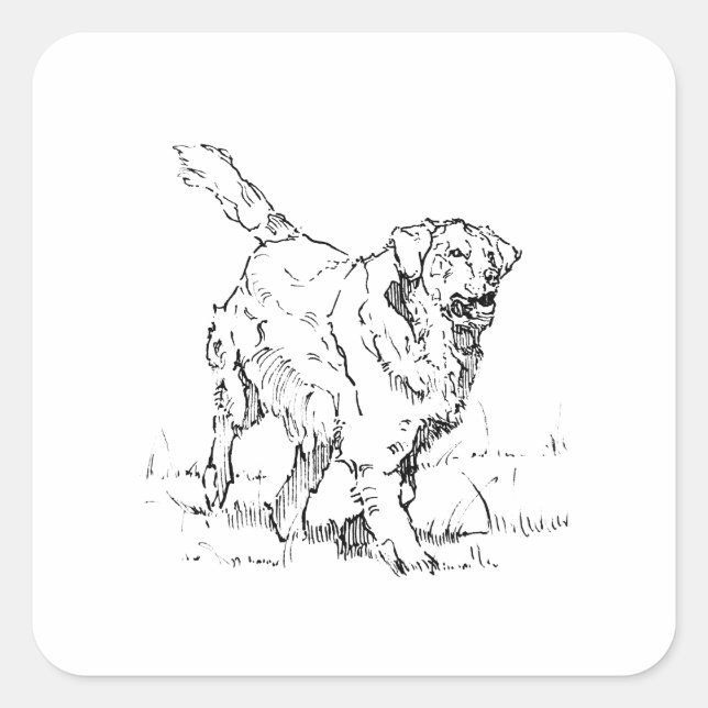 Happy Golden Retriever, Personalized Square Sticker (Front)