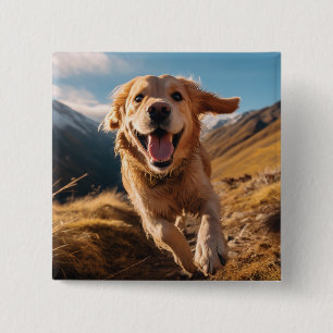 Happy Golden Retriever Running  15 Cm Square Badge