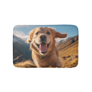 Happy Golden Retriever Running Bath Mat