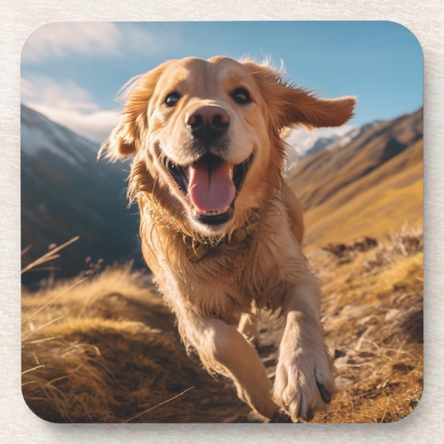 Happy Golden Retriever Running  Coaster (Front)