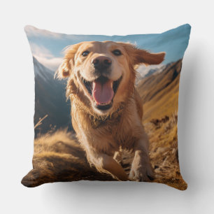 Happy Golden Retriever Running Cushion