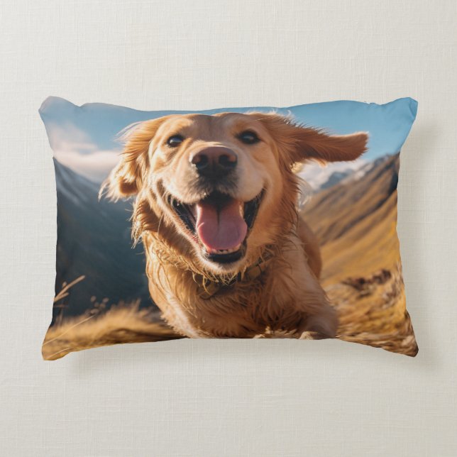 Happy Golden Retriever Running  Decorative Cushion (Front)