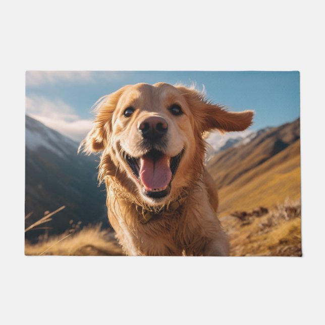 Happy Golden Retriever Running  Doormat (Front)