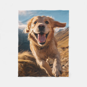 Happy Golden Retriever Running  Fleece Blanket