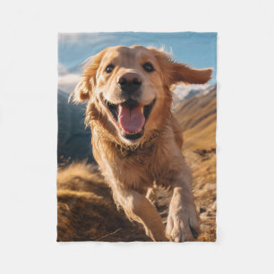 Happy Golden Retriever Running  Fleece Blanket