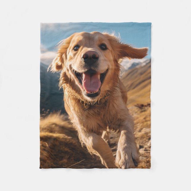 Happy Golden Retriever Running  Fleece Blanket (Front)