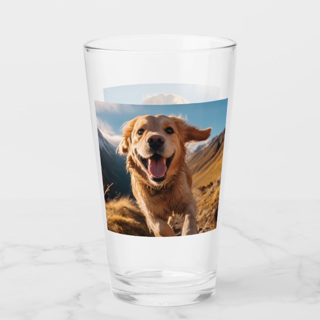 Happy Golden Retriever Running  Glass (Front)