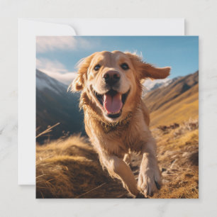 Happy Golden Retriever Running Holiday Card