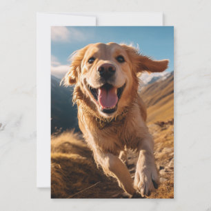 Happy Golden Retriever Running Holiday Card