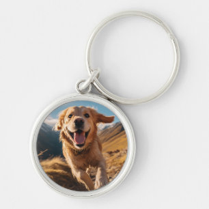 Happy Golden Retriever Running Key Ring