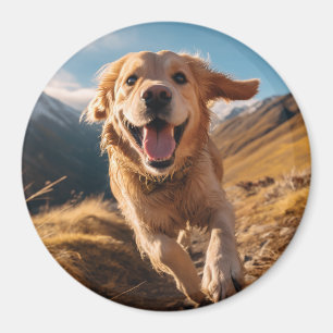 Happy Golden Retriever Running  Magnet