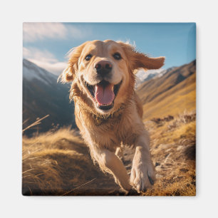 Happy Golden Retriever Running  Magnet