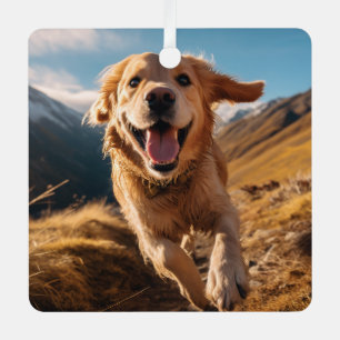 Happy Golden Retriever Running Metal Tree Decoration