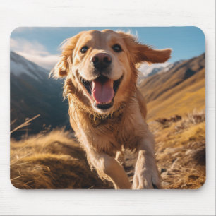 Happy Golden Retriever Running Mouse Pad