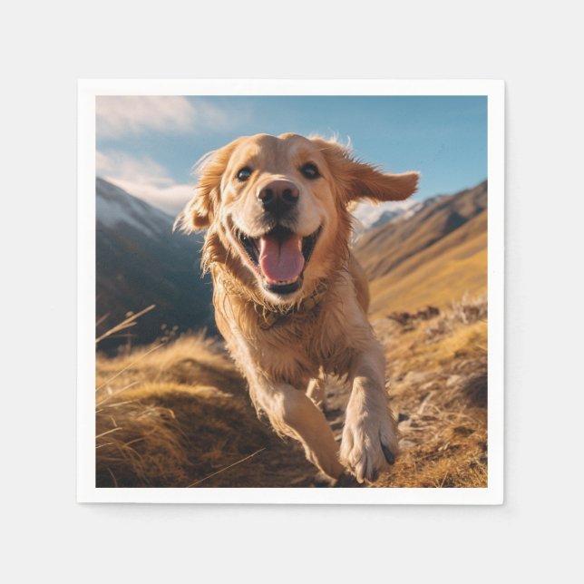Happy Golden Retriever Running  Napkin (Front)