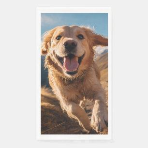 Happy Golden Retriever Running  Napkin