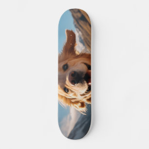 Happy Golden Retriever Running  Skateboard