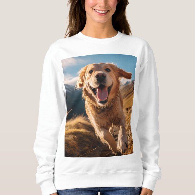 Happy Golden Retriever Running  Sweatshirt (Front)
