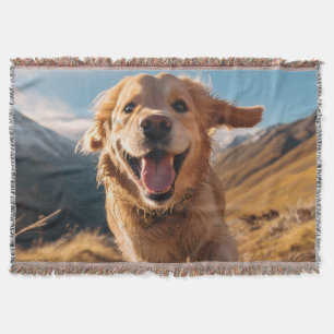 Happy Golden Retriever Running Throw Blanket
