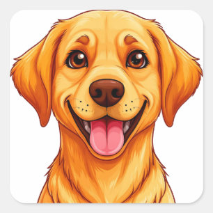 Happy Golden Retriever Smiling Cartoon Dog Portrai Square Sticker