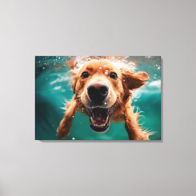 Happy Golden Retriever Swimming Underwater Canvas Print (Front)