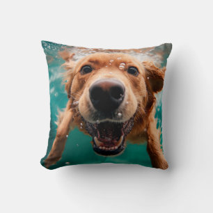 Happy Golden Retriever Swimming Underwater Cushion