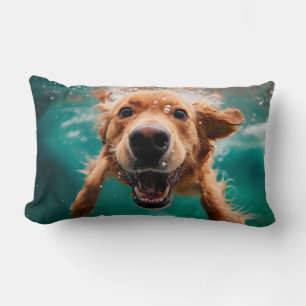 Happy Golden Retriever Swimming Underwater Lumbar Cushion