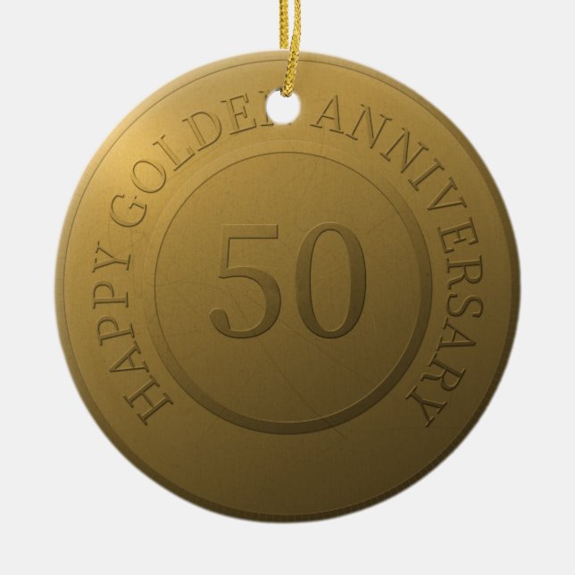 Happy golden wedding anniversary ceramic tree decoration (Front)