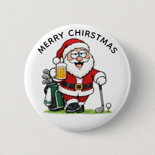 HAPPY GOLFING SANTA, MERRY CHRISTMAS 6 CM ROUND BADGE