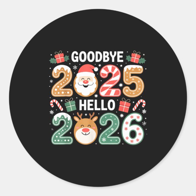 Happy Goodbye 2025 Hello 2026 Festive New Year Loo Classic Round Sticker (Front)