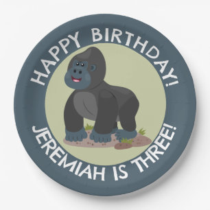 Happy gorilla personalised cartoon birthday  paper plate