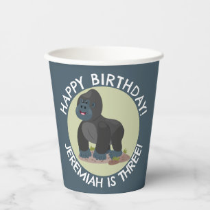 Happy gorilla personalized cartoon birthday paper cups