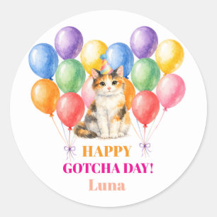 Happy Gotcha day Adoption Celebration Calico Cat  Classic Round Sticker