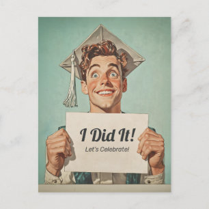 Happy Graduate Holding Invitation Postcard