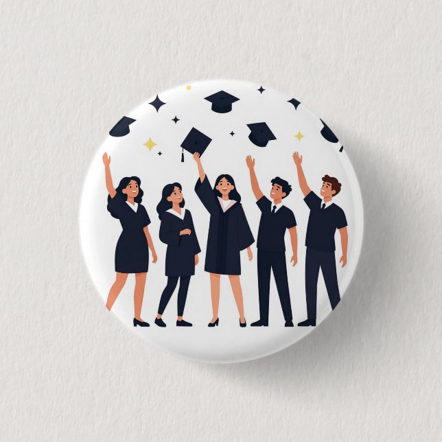 Happy Graduates Throwing Caps Celebration 3 Cm Round Badge (Front)