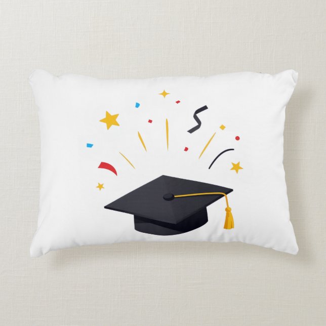 Happy Graduates Throwing Caps Celebration Decorative Cushion (Front)