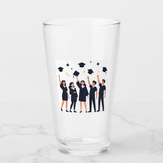Happy Graduates Throwing Caps Celebration Glass (Front)