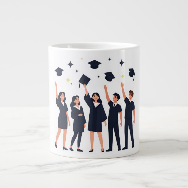 Happy Graduates Throwing Caps Celebration Large Coffee Mug (Front)
