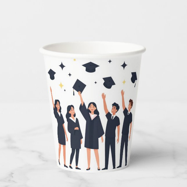 Happy Graduates Throwing Caps Celebration Paper Cups (Front)