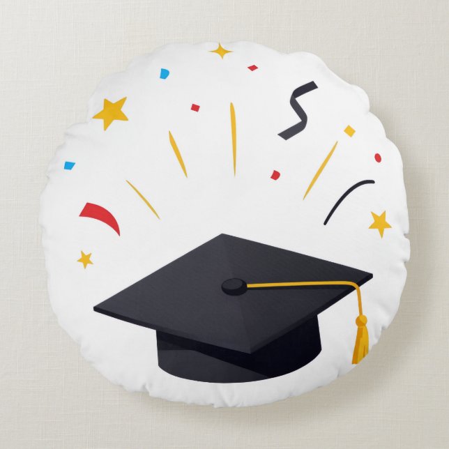 Happy Graduates Throwing Caps Celebration Round Cushion (Front)