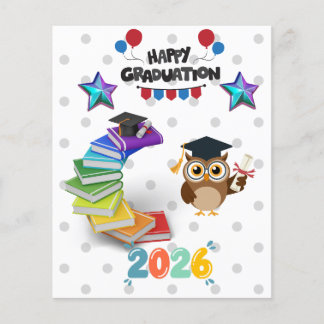 Happy Graduation 2026 - Cute Owl & Books Flyer