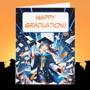 Happy Graduation Anime Girl In Cap And Gown Card
