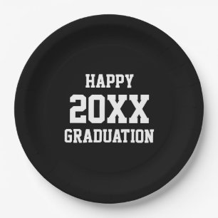 Happy Graduation Black White Colours Paper Plate