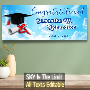 Happy Graduation Cap Diploma Congrats Blue Sky  Banner