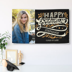 Happy Graduation Photo Vintage Typography Custom Banner