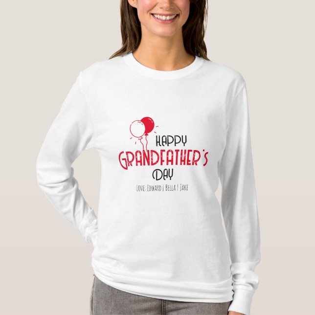 Happy Grandfather's Day with Red Balloons & Name T-Shirt (Front)