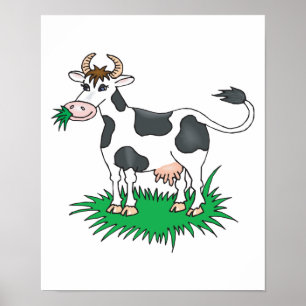 happy grazing cow poster