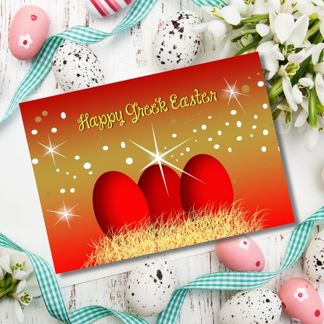 Happy Greek Easter Red Eggs Holiday Card (Creator Uploaded)