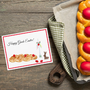 Happy Greek Easter Watercolor Food Postcard